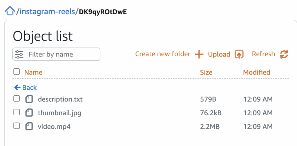 download Instagram Reels to S3 - object result